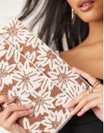 floral beaded envelope clutch bag in gold