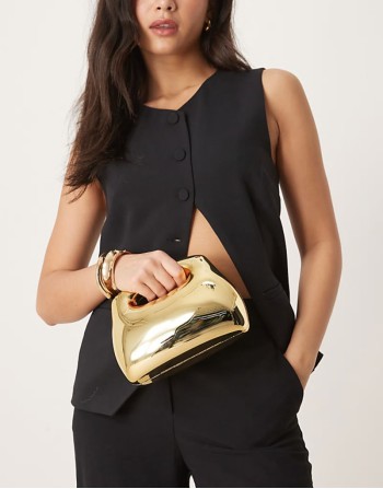 hardbox grab square clutch bag with chain strap in gold