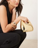 hardbox grab square clutch bag with chain strap in gold