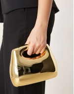 hardbox grab square clutch bag with chain strap in gold