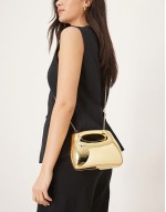 hardbox grab square clutch bag with chain strap in gold