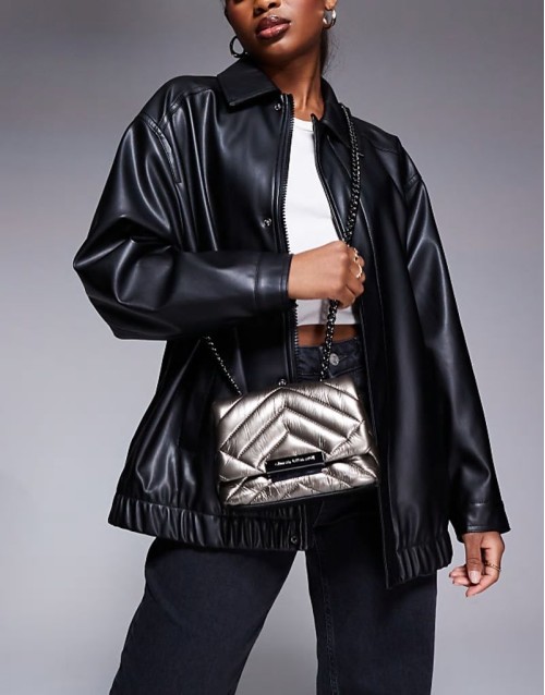 cross body padded bag in silver