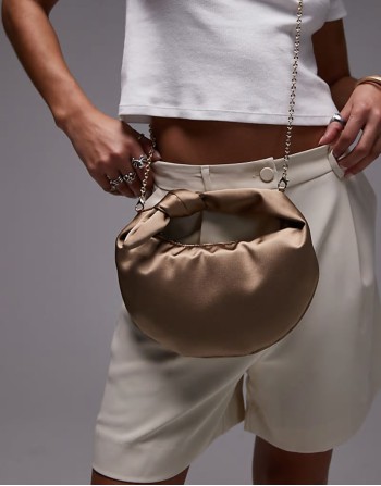 satin knot detail bag in light beige