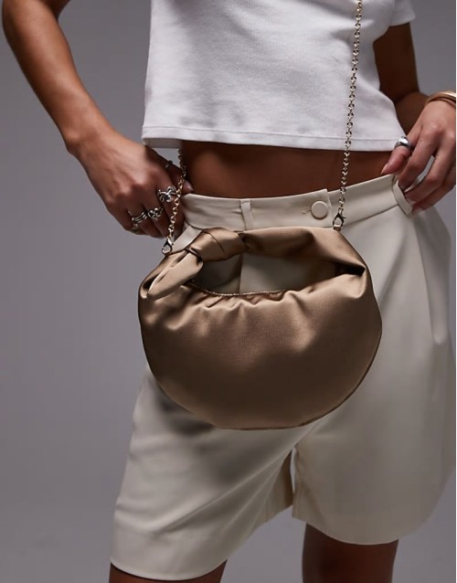 satin knot detail bag in light beige