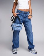 denim crossbody bag with all over logo