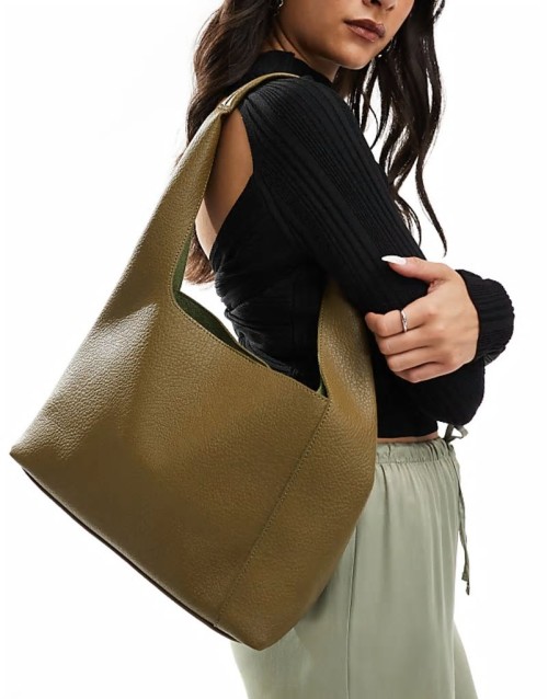 PU tote bag in olive green