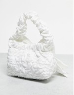 bow detail grab bag in white satin