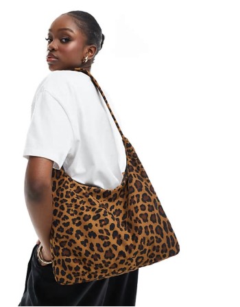large nylon shoulder bag in leopard print