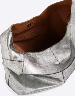 leather metallic slouch bag in silver