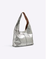 leather metallic slouch bag in silver