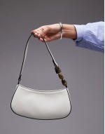 Sadie shoulder bag with beaded handle detail in off white