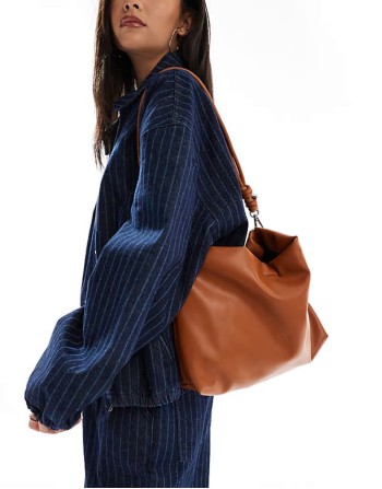 PASQ rouched top shoulder bag with crossbody strap in tan