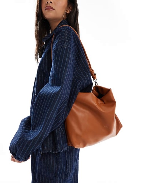 PASQ rouched top shoulder bag with crossbody strap in tan
