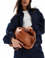 PASQ rouched top shoulder bag with crossbody strap in tan