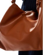 PASQ rouched top shoulder bag with crossbody strap in tan