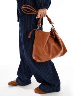 PASQ rouched top shoulder bag with crossbody strap in tan