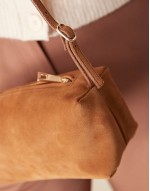 suede buckle boxy shoulder bag in tan