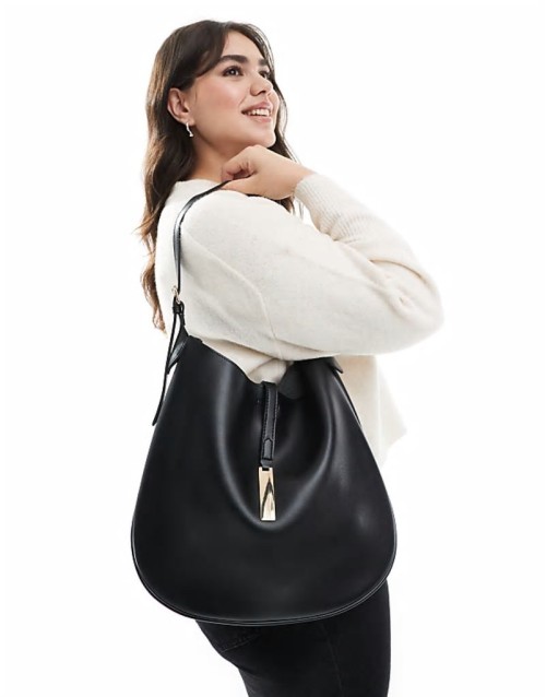 slouchy shoulder bag with clasp detail in black