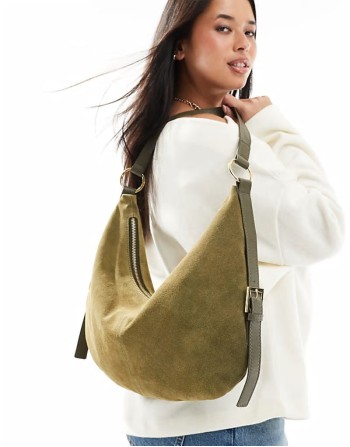 suede scoop shoulder bag in forest green