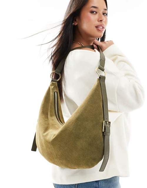 suede scoop shoulder bag in forest green