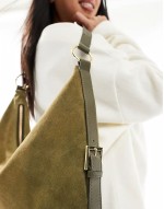 suede scoop shoulder bag in forest green