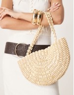 beaded half moon shoulder bag in cream