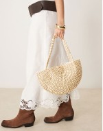 beaded half moon shoulder bag in cream