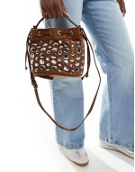 Stylish studded shoulder bag in brown