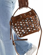 Stylish studded shoulder bag in brown