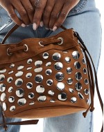 Stylish studded shoulder bag in brown