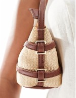 straw shoulder bag with tan strapping detail