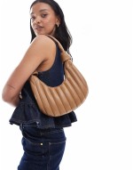 Huge Discount quilted stripe detail scoop shoulder bag in tan