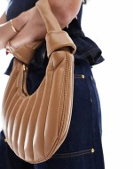 Huge Discount quilted stripe detail scoop shoulder bag in tan