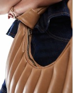 Huge Discount quilted stripe detail scoop shoulder bag in tan