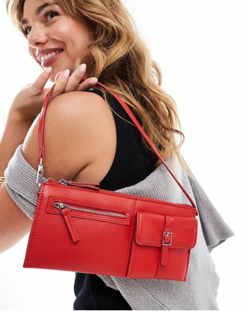 mini pocket detail shoulder bag in red