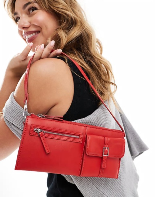 mini pocket detail shoulder bag in red