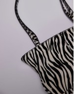 zebra print leather shoulder bag in white