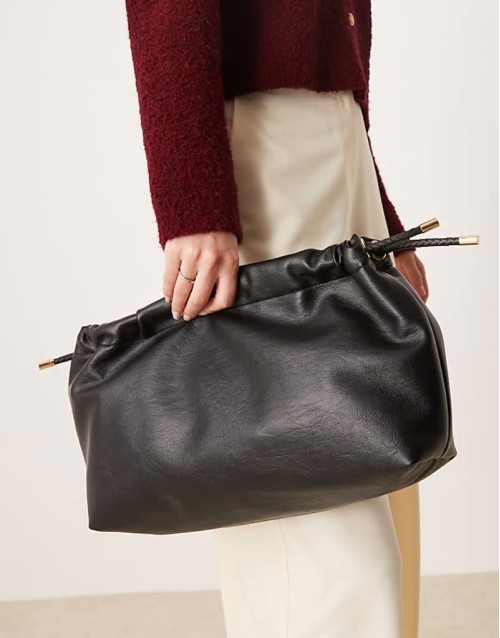 ruched top clutch bag with plait ties in black