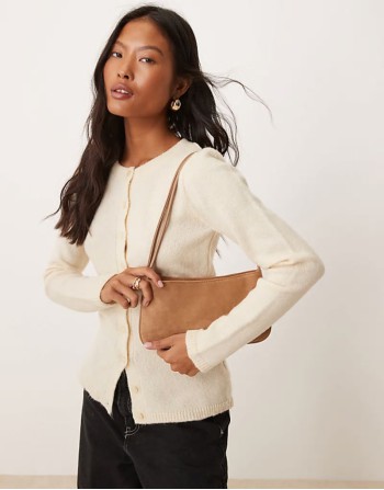 faux suede shoulder bag with skinny straps in stone