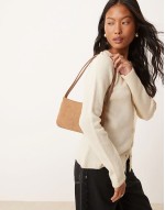 faux suede shoulder bag with skinny straps in stone