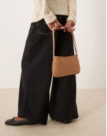 faux suede shoulder bag with skinny straps in stone