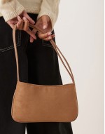 faux suede shoulder bag with skinny straps in stone