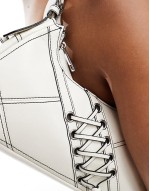lace up eyelet detail shoulder bag in white