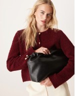 ruched top clutch bag with plait ties in black