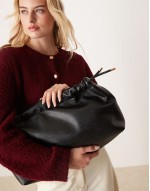 ruched top clutch bag with plait ties in black