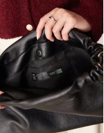 ruched top clutch bag with plait ties in black