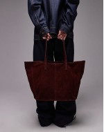 suede shoulder tote bag in burgundy