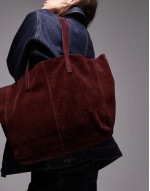 suede shoulder tote bag in burgundy