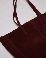 suede shoulder tote bag in burgundy