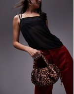 Giulia grab bag with ruche detail and twist handle in leopard